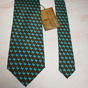 Cacties Texas Map Print Silk Necktie Brown Blue‎ Mens USA Made